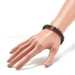 Natural Lava Rock Round Beaded Stretch Bracelet with Clear Cubic Zirconia Crown&nbsp;BJEW-JB07797-04