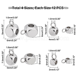 80個4スタイルの304ステンレス鋼チューブベイル  ループベイル  キューブベイルビーズ  プラチナ  6x3x3mm  穴：1.6mm  20個/スタイル&nbsp;STAS-UN0035-94B