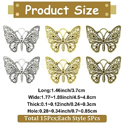 15Pcs 3 Styles Butterfly Tibetan Style Alloy Pendant Rhinestone Settings&nbsp;TIBEP-YW0002-23