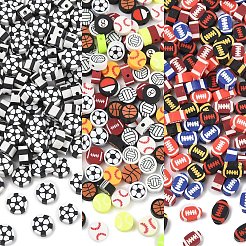 100個の手作りポリマークレイビーズ  サッカー/バスケットボール/ラグビー/バレーボール/野球  1ロール弾性クリスタル糸付き  ミックスカラー  9.5x4.5mm  穴：1.8mm&nbsp;CLAY-YW0002-45