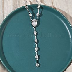 Brass Pave Clear Cubic Zirconia Y Necklaces&nbsp;NJEW-G183-06P-01