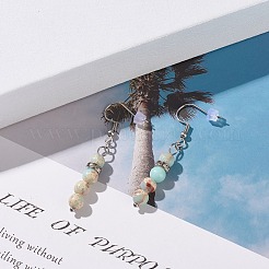 ジェムストーンラウンドビーズダングルピアス  女性用304ステンレススチールドロップイヤリング  54mm  ピン：0.7mm&nbsp;EJEW-JE04873