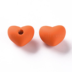アクリルビーズ  ラバー加工スタイル  片穴ビーズ  ハート  ダークオレンジ  14.5x18.5x13.5mm  穴：3.5mm&nbsp;OACR-S039-03-84