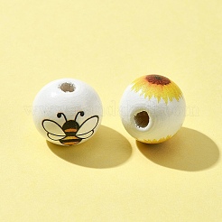 10Pcs Bees Theme Printed Wooden Beads&nbsp;WOOD-FS0001-15
