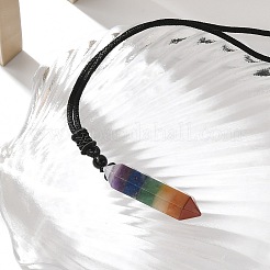 チャクラダブルターミナル尖った弾丸形の石のペンダントネックレス  黒ナイロンコードネックレス  27.36インチ（69.5cm）&nbsp;NJEW-Z060-01