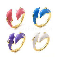 Brass Enamel Cuff Rings&nbsp;RJEW-P166-04G