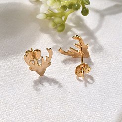 304ステンレススチールスタッドピアス  鹿  18KGP本金メッキ  11x9.5mm&nbsp;EJEW-I317-03G