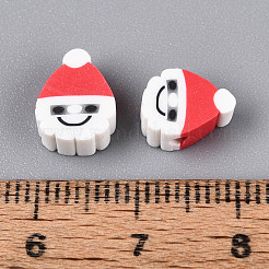 クリスマステーマ手作りポリマークレイビーズ  父のクリスマス/サンタクロース  ホワイト  11~12x8.5~10x5mm  穴：1.5mm&nbsp;CLAY-S091-75