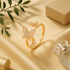 6Pcs 3 Colors Brass Micro Pave Cubic Zirconia Open Cuff Rings&nbsp;RJEW-HY0001-20
