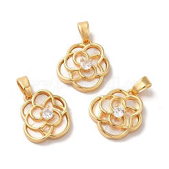 Brass Crystal Rhinestone Flower Charms with Natural Shell&nbsp;KK-I703-12G