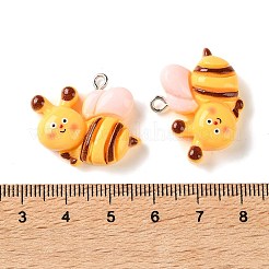 不透明樹脂ペンダント  蜂のチャーム  プラチナ鉄ループ付き  ゴールド  23x26.5x8mm  穴：2mm&nbsp;RE-CBA4F9B-01