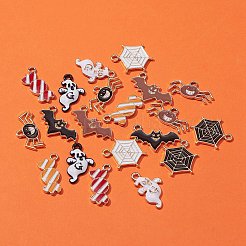 20本10スタイルアロイエナメルペンダント  ハロウィン  コウモリ＆クモ＆クモの巣＆キャンディー＆ゴースト  ミックスカラー  10.5~21x10~23x1.5~2.5mm  穴：1.8~2mm  2個/スタイル&nbsp;ENAM-FS0001-27
