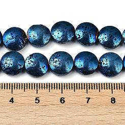 電気メッキされた天然溶岩岩ビーズ連売り  フラットラウンド  ブルーメッキ  10x4.5mm  穴：1.2mm  約40~41個/連  15.43''~15.75''（39.2~40センチメートル）&nbsp;G-K388-01A