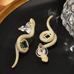 真鍮製マイクロパヴェキュービックジルコニアスタッドピアス  925つのスターリングシルバーピン付き  ヘビ  18KGP本金メッキ  39x13mm&nbsp;EJEW-P301-18G