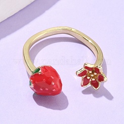 女性用真鍮エナメルカフオープンリング  18KGP本金メッキ  花  内径：17mm&nbsp;LS-RJEW-Q019-01B-G