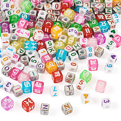700 個 3 スタイル不透明なアクリル ビーズ  キューブ  ミックスカラー  5.5~7.5x6.5~7.5x5.5~7.5mm  穴：3.5~4mm&nbsp;OACR-PJ0001-01A