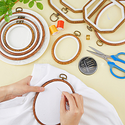 9個 9スタイル プラスチック クロスステッチ 刺繍枠  模造の木  裁縫用具アクセサリー  丸＆リング＆長方形  ミックスカラー  121~290x92~183x8.5~10.5mm  1個/スタイル&nbsp;FIND-DC0004-90