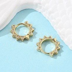 クリアキュービックジルコニアサンシェイプフープピアス  女性のための真鍮の蝶番を付けられたイヤリング  カドミウムフリー＆ニッケルフリー＆鉛フリー  18KGP本金メッキ  11.5x13.5x2.5mm  ピン：0.8mm&nbsp;EJEW-P199-07G