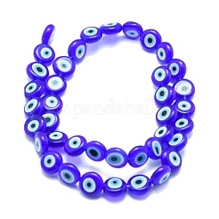 Handmade Evil Eye Lampwork Flat Round Bead Strands&nbsp;LAMP-L058-10mm-12