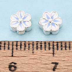 スターリングシルバーエナメルビーズ925個  花  銀色のメッキ  コーンフラワーブルー  6x6x3mm  穴：1.2mm&nbsp;STER-T008-35B
