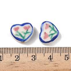 手作りの陶器ビーズ  手描きの陶器ビーズ  花とハート  ミックスカラー  12~12.5x14~15x6.5~7mm  穴：1.8mm&nbsp;PORC-D011-01