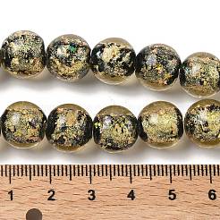 手作りの蓄光箔ガラスビーズ  ラウンド  暗闇で光る  ゴールド  12~12.5mm  穴：1.4mm&nbsp;LAMP-K039-42