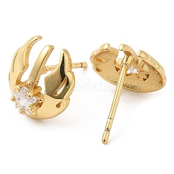 Rack Plating Brass Pave Clear Cubic Zirconia Wing Ear Studs for Women&nbsp;EJEW-Q770-05G