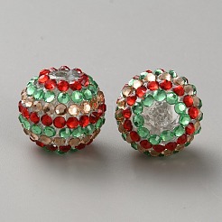 クリスマステーマの樹脂ラインストーンビーズ  縞模様の丸い  DIYペン作りのジュエリー用品  カラフル  20x19mm  穴：2.5mm&nbsp;RB-WH0003-08J
