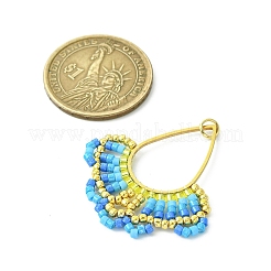 ガラスシードビーズペンダント  花と涙  丸カン付き  ドジャーブルー  38.5x35.5x2.5mm  穴：3mm&nbsp;PALLOY-MZ00531-02