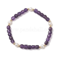 Natural Amethyst & Cultured Freshwater Pearl Beaded Stretch Bracelets for Women&nbsp;BJEW-JB13327