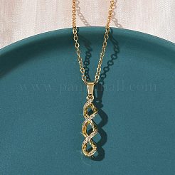 Brass Micro Pave Clear Cubic Zirconia Twist Pendant 304 Stainless Steel Chain Necklaces for Women&nbsp;NJEW-D341-08G