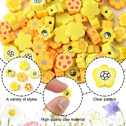 6スタイルの手作りポリマークレイビーズ  花  ミックスカラー  7~10x7~11x3~5mm  穴：1.2~1.8mm  15個/スタイル&nbsp;CLAY-YW0001-95