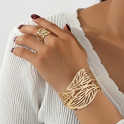 Hollow Out Leaf Alloy Cuff Bangles & Cuff Rings Sets&nbsp;FS-WG2FB6E-01