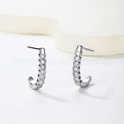 女性用スターリングシルバー製パヴェモアッサナイトスタッドピアス925点  ハーフフープピアス  銀  15.3mm&nbsp;ZZ2573