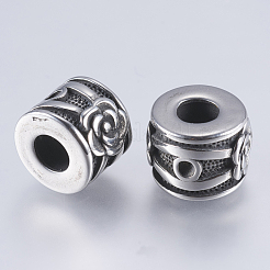 304ステンレススチールヨーロピアンビーズ  大穴ビーズ  花を持つ列  アンティークシルバー  12x9.5mm  穴：5mm&nbsp;STAS-I072-022AS
