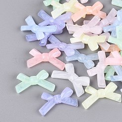 光沢のあるツートンカラーの透明アクリルビーズ  蝶結び  暗闇で光る  グリッターパウダー付き  ミックスカラー  21x34x6~6.5mm  穴：2mm  約370個/500g&nbsp;OACR-Q199-33