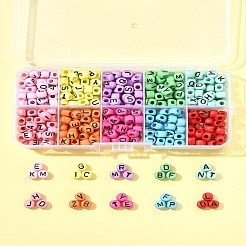 450 個 10 スタイル不透明なアクリル ビーズ  大穴ビーズ  文字a~z付きのフラットラウンド  ミックスカラー  7x5mm  穴：2.5mm  45個/スタイル&nbsp;OACR-FS0004-02