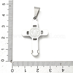 304ステンレスペンダント  聖ベネディクトのチャーム付き十字架  ステンレス鋼色  34x22x3.5mm  穴：8x4.5mm&nbsp;STAS-H255-03A-P
