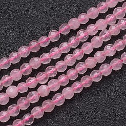 天然石ローズクォーツビーズ連売り  多面カット  ラウンド  ピンク  4mm  穴：1mm  約46個/連  7.8インチ&nbsp;X-G-G099-F4mm-15
