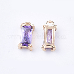 クリアガラスチャーム  真鍮パーツ  多面カット  長方形  ライトゴールド  紫色のメディア  8.5x4x3mm  穴：1mm&nbsp;X-GLAA-T007-13C