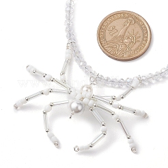 ハロウィン スパイダー ペンダント ネックレス  溶岩石のネックレスが付いたガラス  ホワイト  19.09インチ（48.5cm）&nbsp;NJEW-TA00147-01