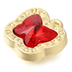 ラックメッキ合金ペンダント  ラインストーン付き  蝶  レッド  13x12.5x7mm  穴：1.4mm&nbsp;PALLOY-M055-02G-04