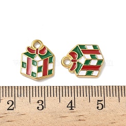 304ステンレススチールエナメルペンダント  クリスマステーマのチャーム  イオンプレーティング（ip）  18KGP本金メッキ  ボックス  14.5x11.5x2.5mm  穴：1.8mm&nbsp;STAS-L300-012G-09