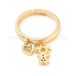 Girl and Heart Cubic Zirconia Charm Adjustable Ring&nbsp;RJEW-C024-07G