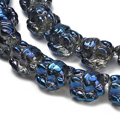 電気メッキガラスビーズ連売り  キツネ  半分メッキ  虹メッキ  プルシアンブルー  18x18x13.5mm  穴：1.5mm  約40個/連  27.17''（69センチメートル）&nbsp;EGLA-H110-01HR-02