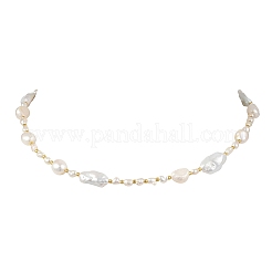 天然バロックケシパールナゲットとガラスシードビーズのネックレス（女性用）  ゴールドカラー  貝殻色  15.91インチ（40.4cm）&nbsp;NJEW-JN06067
