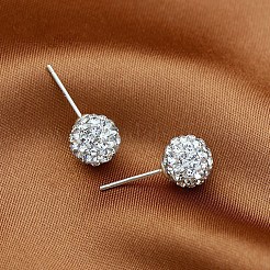 真鍮丸玉スタッドピアス  ラインストーン付き  ラウンド  プラチナ  クリスタル  12mm&nbsp;EJEW-BB42387-A