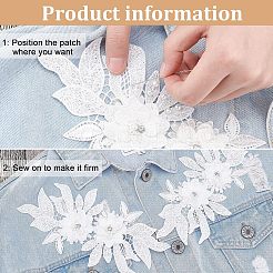 ポリエステル刺繍フローラルレースカラー  アップリケエッジを縫うネックライントリム服  アブソリュートプラスチック模造パール  ホワイト  180x360x6mm&nbsp;DIY-WH0326-47D
