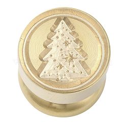 クリスマス ゴールデントーン 丸型ワックスシーリング 真鍮スタンプヘッド  ワックスシーリングスタンプ用  ミニ植物シリーズ  クリスマスツリー  15x15mm  穴：7mm&nbsp;AJEW-M040-01G-A