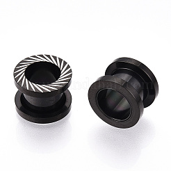イオンプレーティング（IP）316サージカルステンレススチールスジ入りビーズ  コラム  ブラック  14x10mm  穴：8.5mm&nbsp;STAS-N103-08A-EB